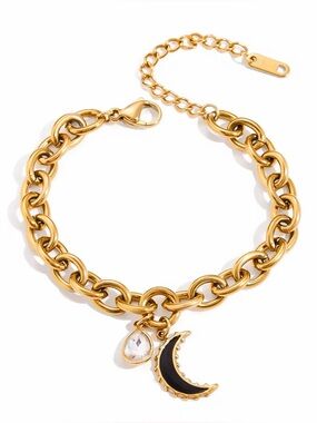 18K Gold Plated Moon & Crystal Teardrop Charm Link Bracelet